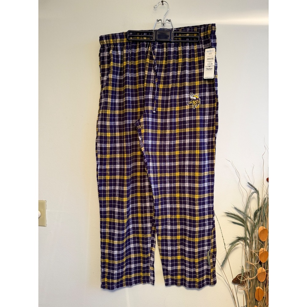 NFL Team Apparel Minnesota Vikings Pajama Pants Mens XL Purple Plaid Flannel New